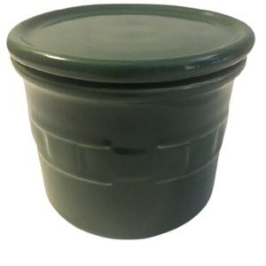 Longaberger Lidded Crock Woven Traditions 1990s Forest Green Ceramic